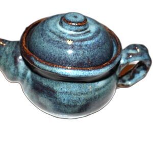 Handmade Blue Teapot Ceramic Decorative  One of a kind Clay Hobbyist Signed WRL